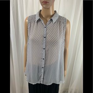 White with black polka dot sleeveless blouse